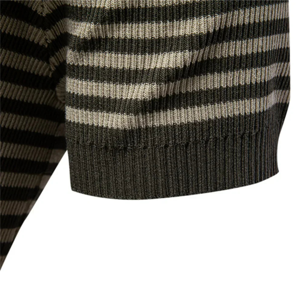 Men's Short Sleeve Striped Polo Shirt with Contrast Knit Design