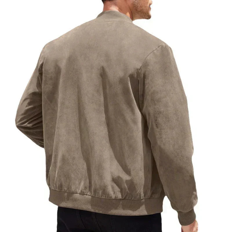 Men's Classic Zip-Up Bomber Jacket with Ribbed Cuffs and Hem