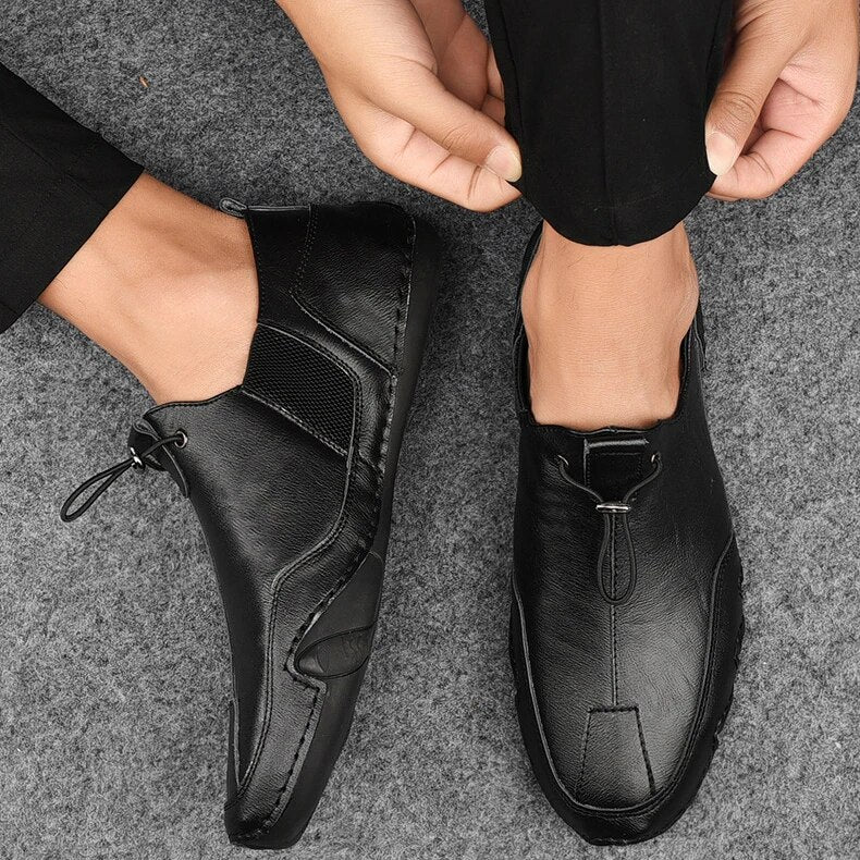 Men's Slip-On Loafers with Elastic Side Panel and Toggle Closure